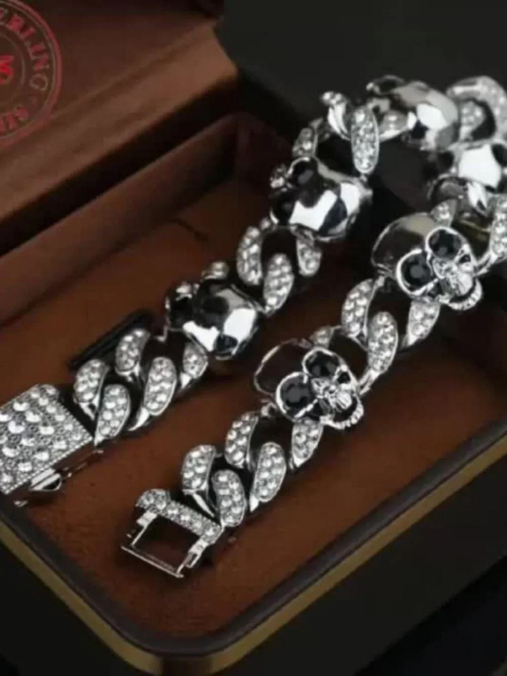 Mens S925 silver gothic skull bracelet Silvery daily wear